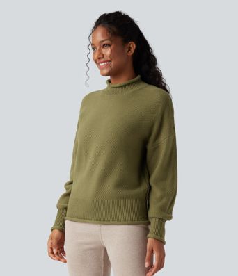 Mock-neck Long Sleeve Casual Sweater