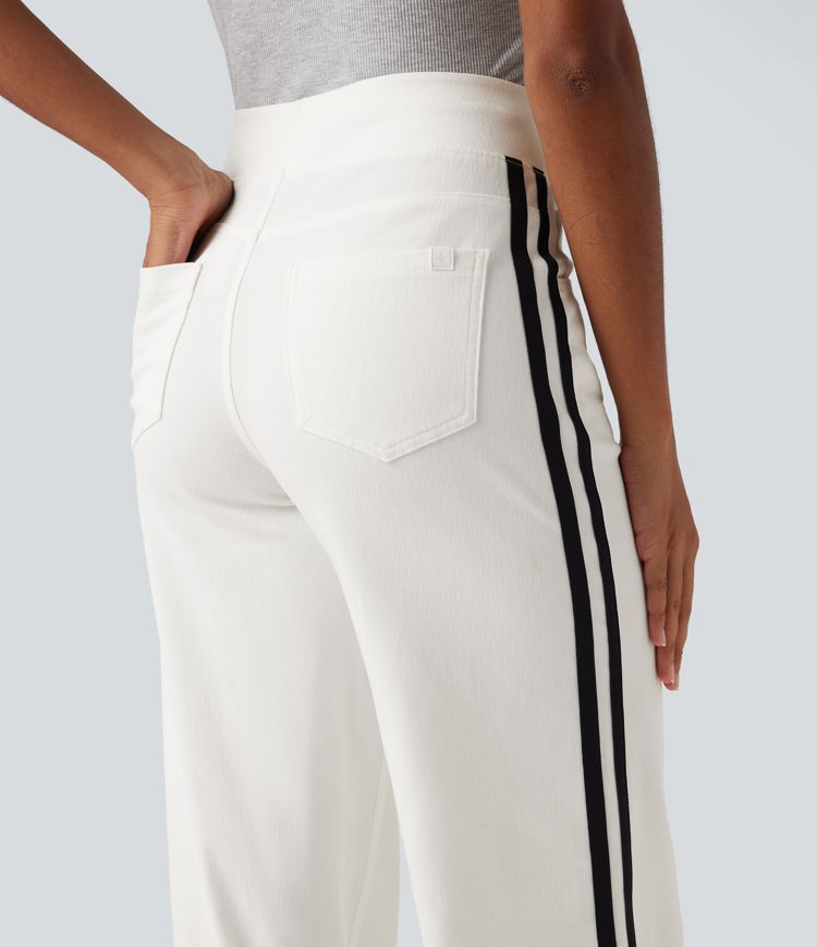 Halara Flex™ High Waisted Stripe Wide Leg Flowy Washed Casual Jeans with Pockets