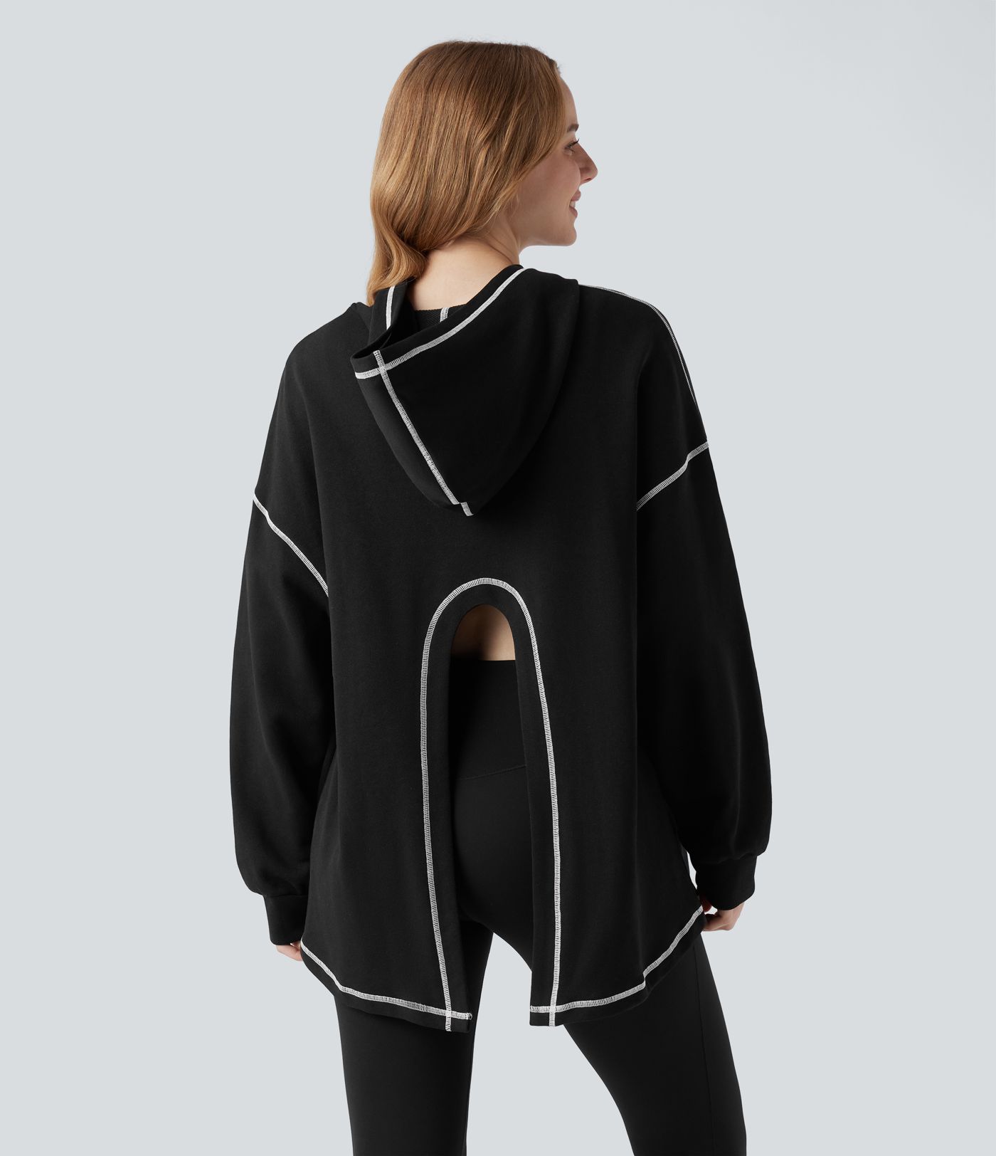 Hooded Long Sleeve Split Color Block Casual Cotton Sweatshirt