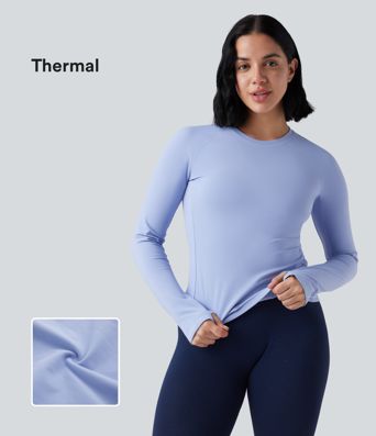 Round Neck Long Sleeve Thumb Hole Thermal Yoga Sports Top