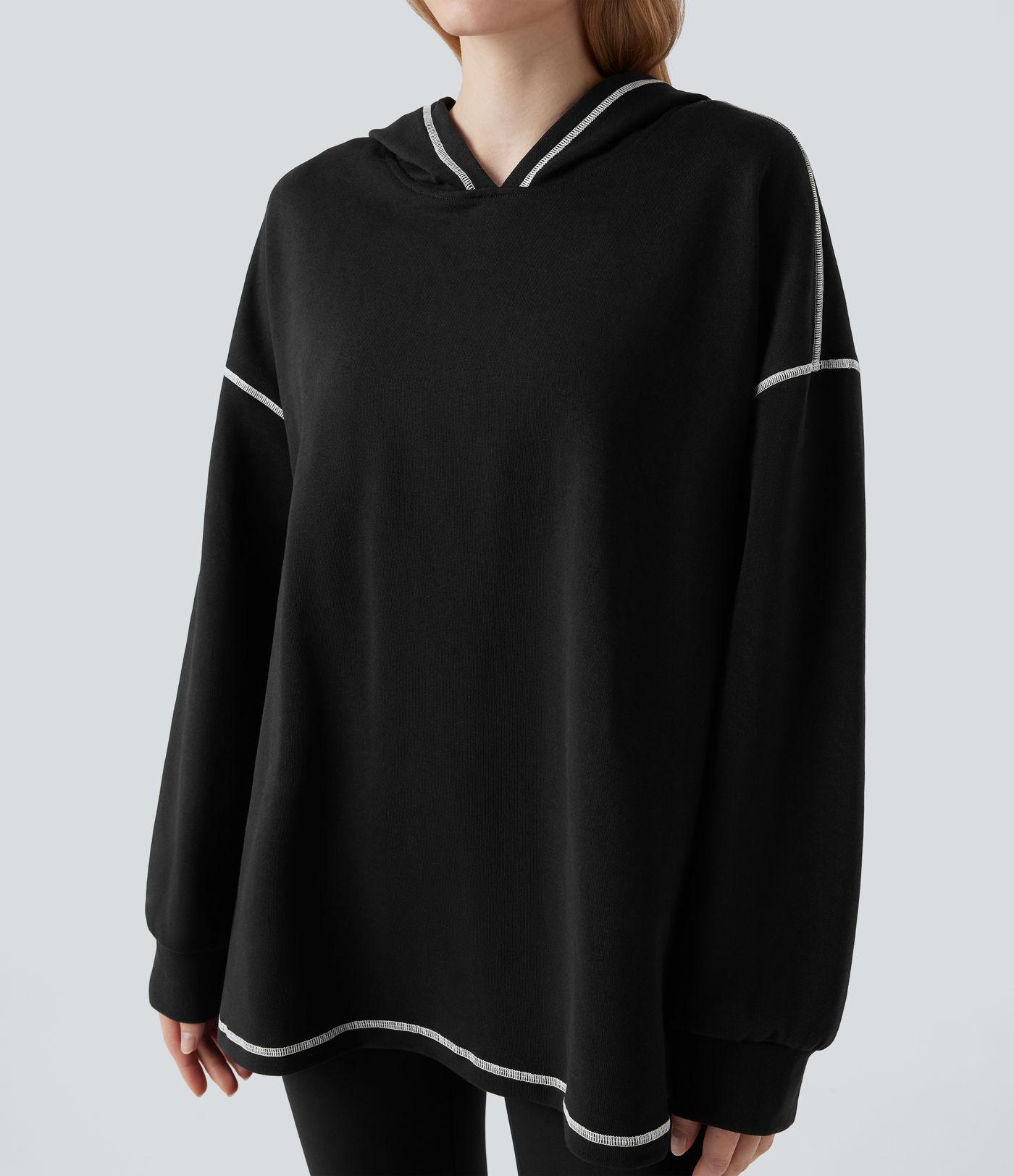 Hooded Long Sleeve Split Color Block Casual Cotton Sweatshirt