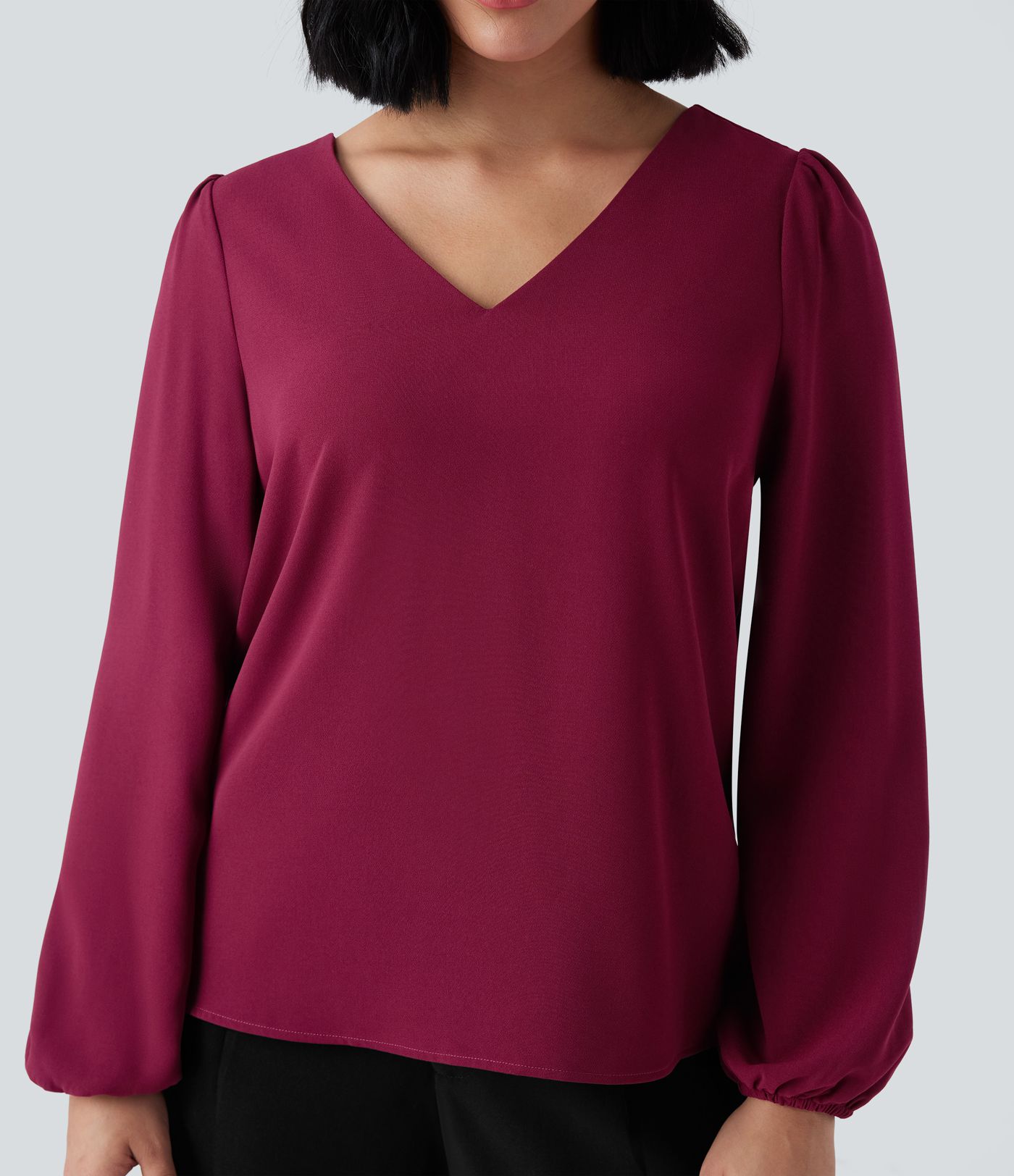 Vネック長袖ワークトップ