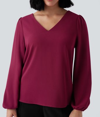 Vネック長袖ワークトップ