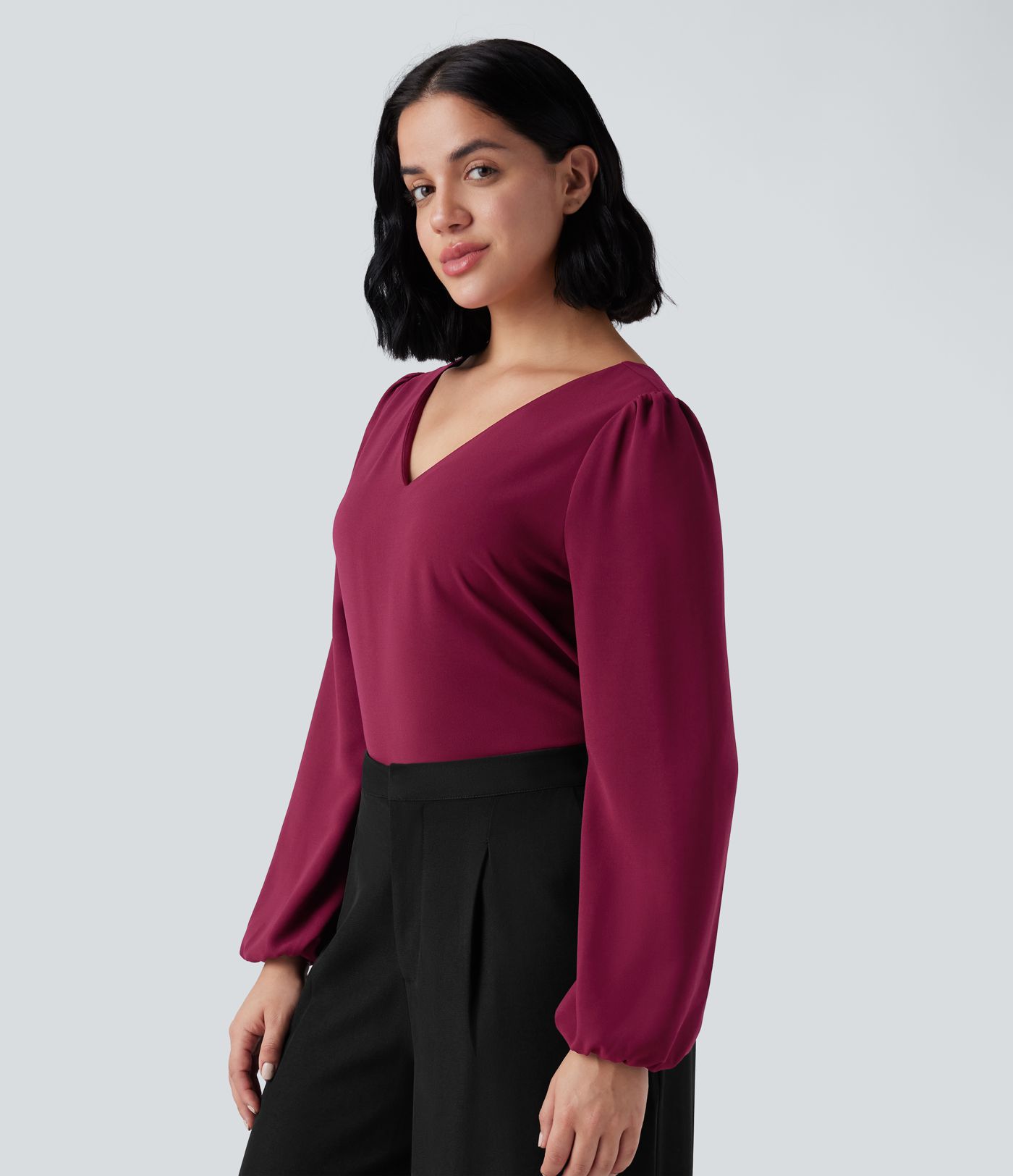 Vネック長袖ワークトップ