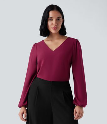 Vネック長袖ワークトップ