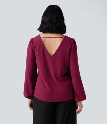 Vネック長袖ワークトップ