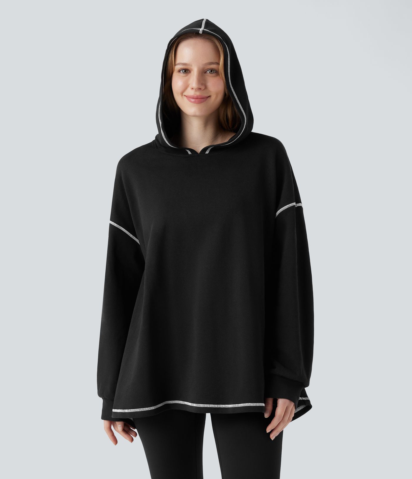 Hooded Long Sleeve Split Color Block Casual Cotton Sweatshirt