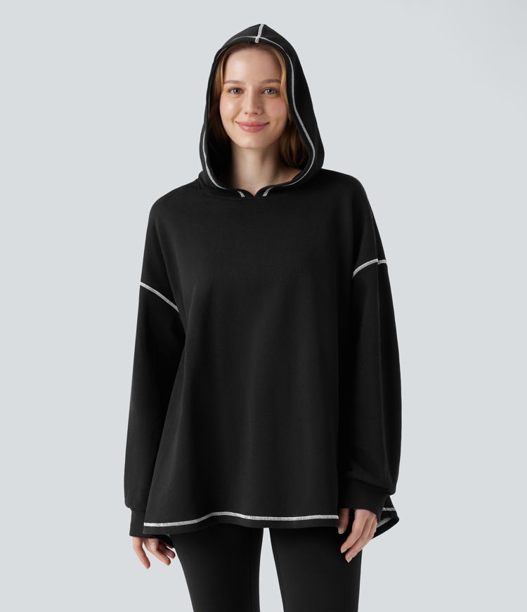 Hooded Long Sleeve Split Color Block Casual Cotton Sweatshirt