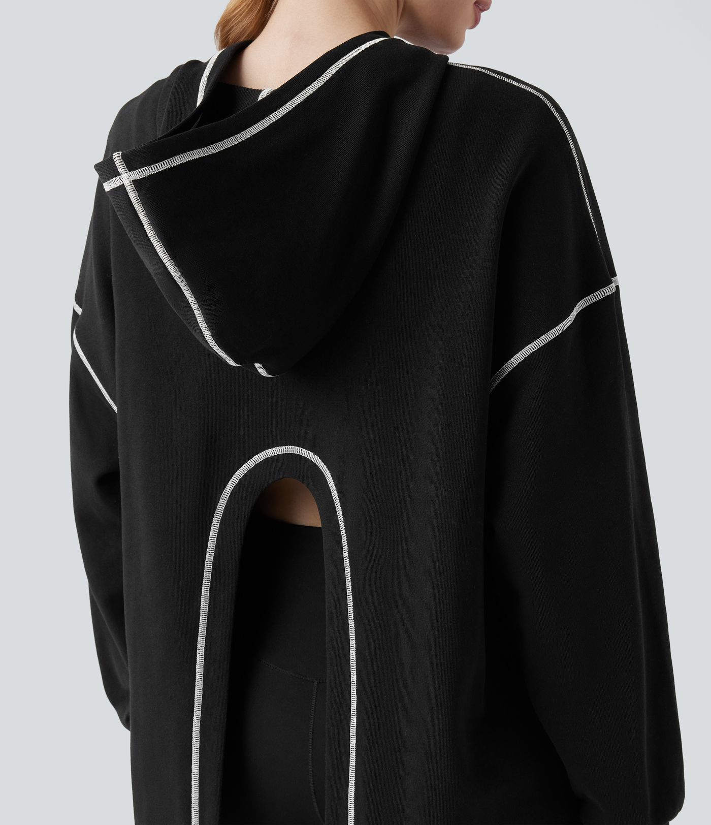 Hooded Long Sleeve Split Color Block Casual Cotton Sweatshirt