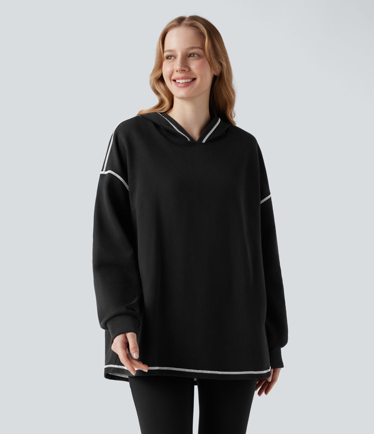 Hooded Long Sleeve Split Color Block Casual Cotton Sweatshirt