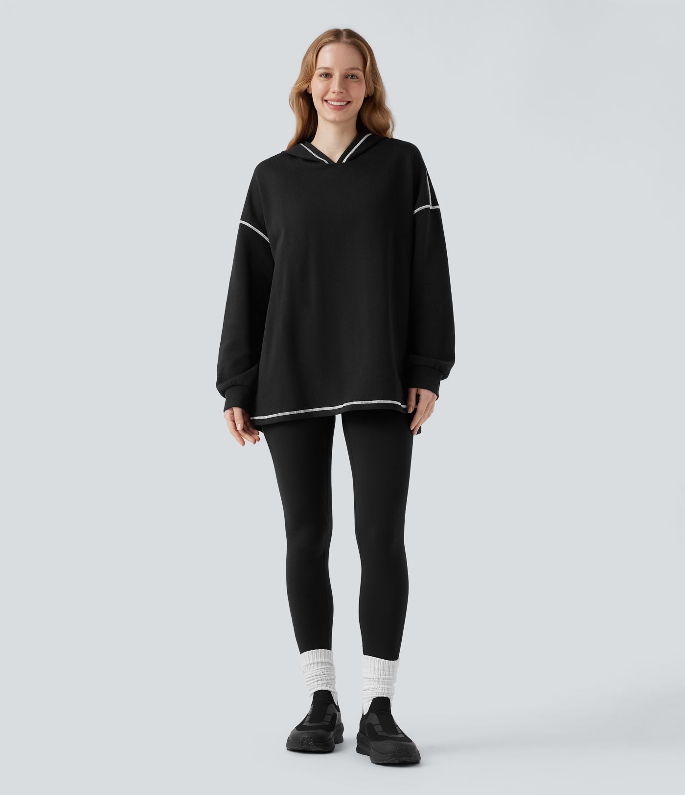 Hooded Long Sleeve Split Color Block Casual Cotton Sweatshirt