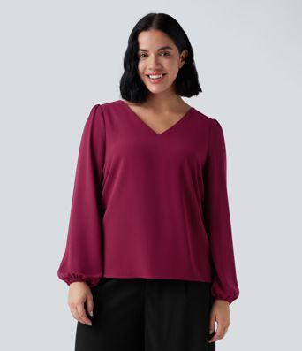 Vネック長袖ワークトップ