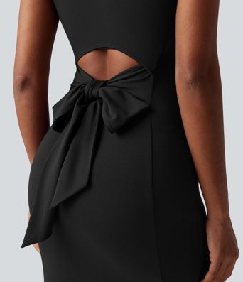 Vestido midi bodycon sin mangas con escote cuadrado, recorte y lazada en la espalda