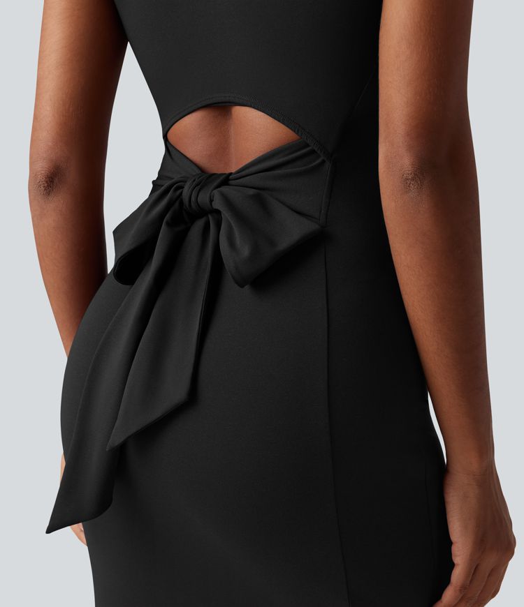 Vestido midi bodycon sin mangas con escote cuadrado, recorte y lazada en la espalda