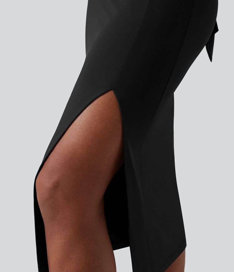 Vestido midi bodycon sin mangas con escote cuadrado, recorte y lazada en la espalda