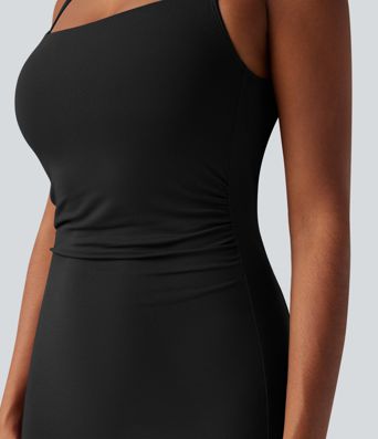 Vestido midi bodycon sin mangas con escote cuadrado, recorte y lazada en la espalda