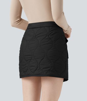 Water Repellent High Waisted Wrapped Tie Side Mini Casual Padded Skirt with Pocket