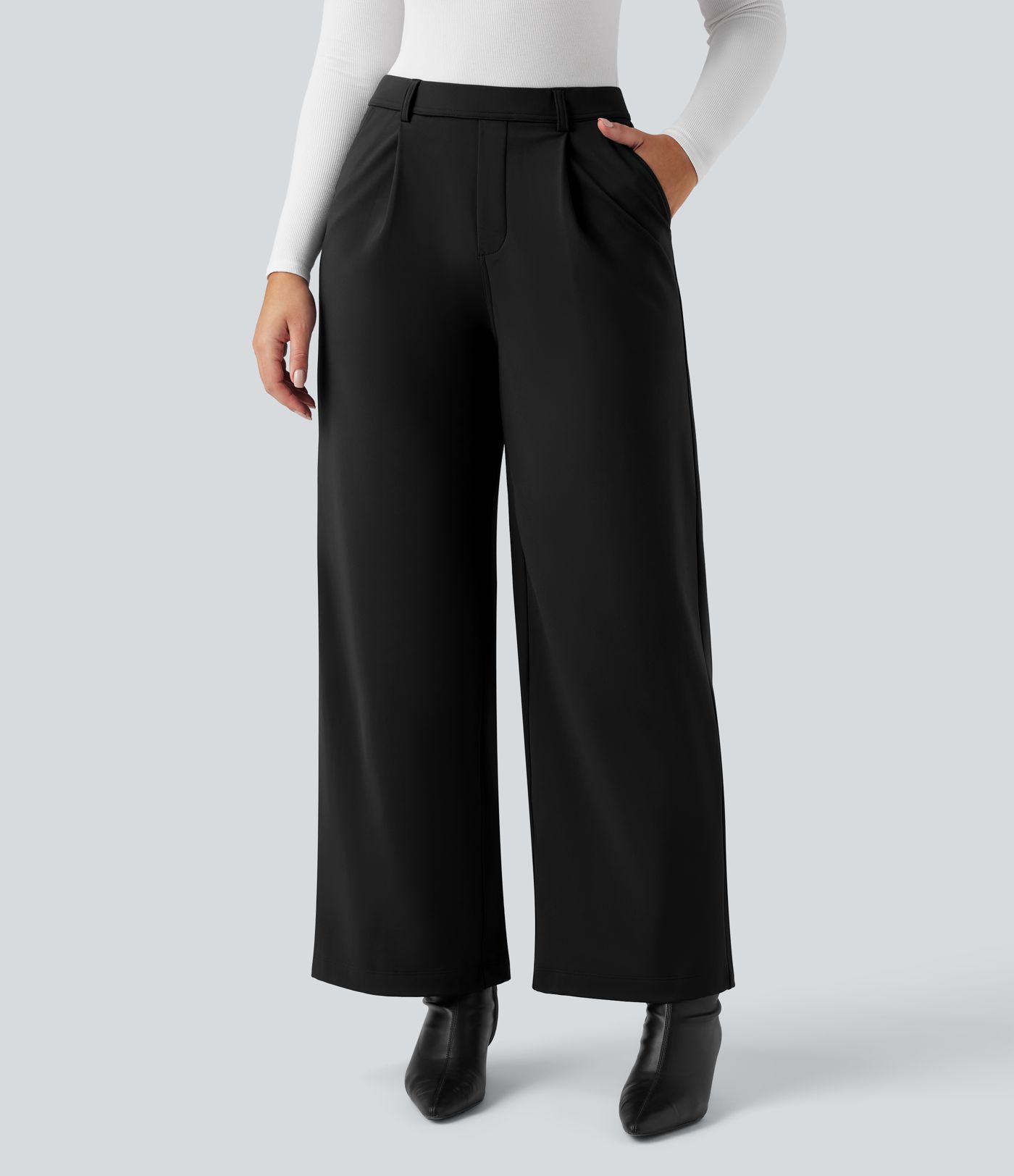 SoftlyZero™ Plush Thermal High Waisted Straight Leg Work Pants with Pockets
