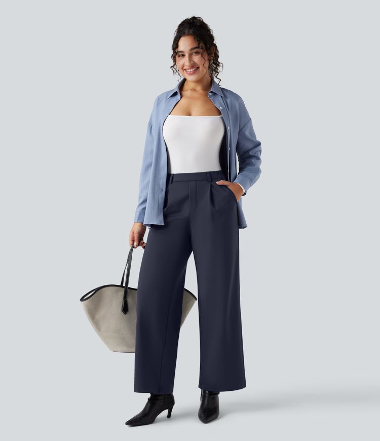 SoftlyZero™ Plush Thermal High Waisted Straight Leg Work Trousers with Pockets