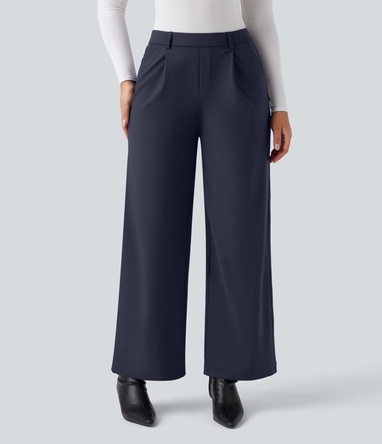 SoftlyZero™ Plush Thermal High Waisted Straight Leg Work Trousers with Pockets