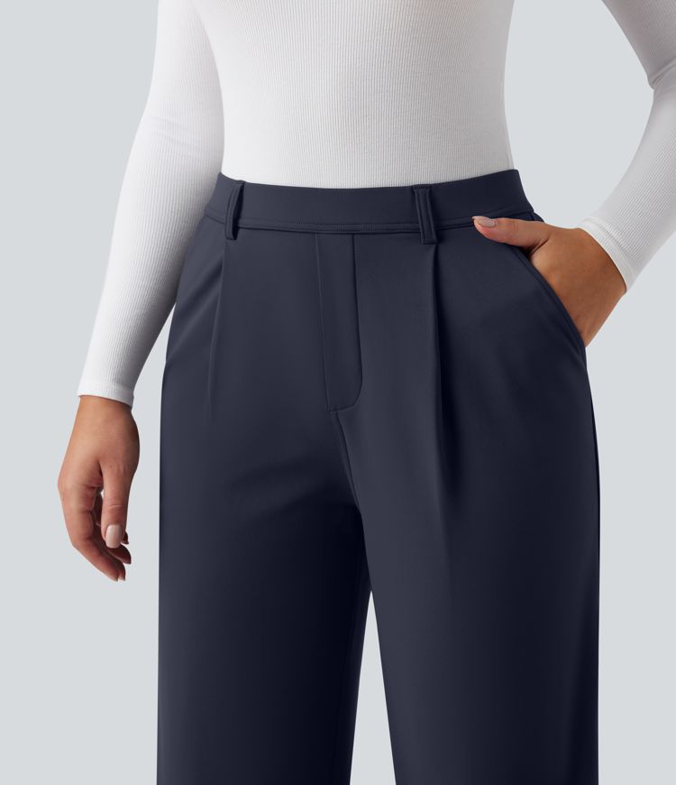 SoftlyZero™ Plush Thermal High Waisted Straight Leg Work Trousers with Pockets