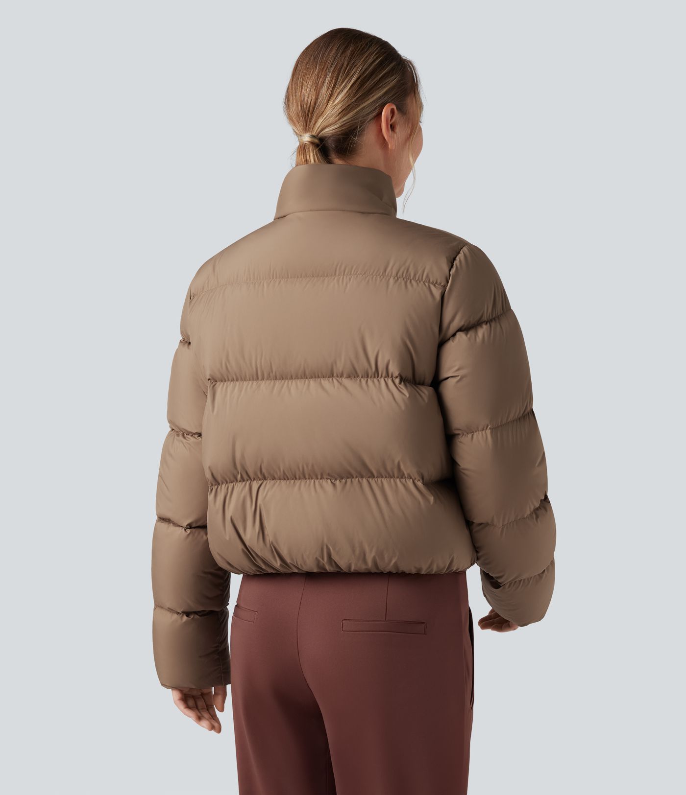 Water Repellent High Neck Long Sleevve Casual Puffer Down Jacket with Pockets