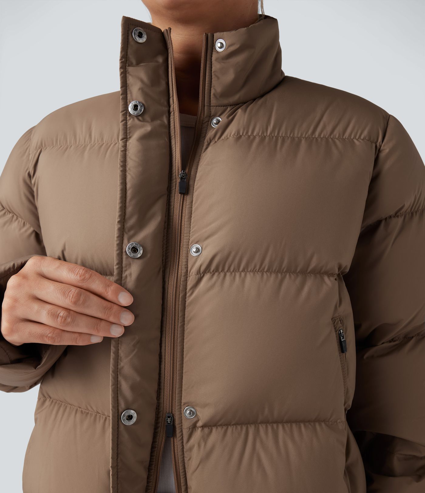 Water Repellent High Neck Long Sleevve Casual Puffer Down Jacket with Pockets