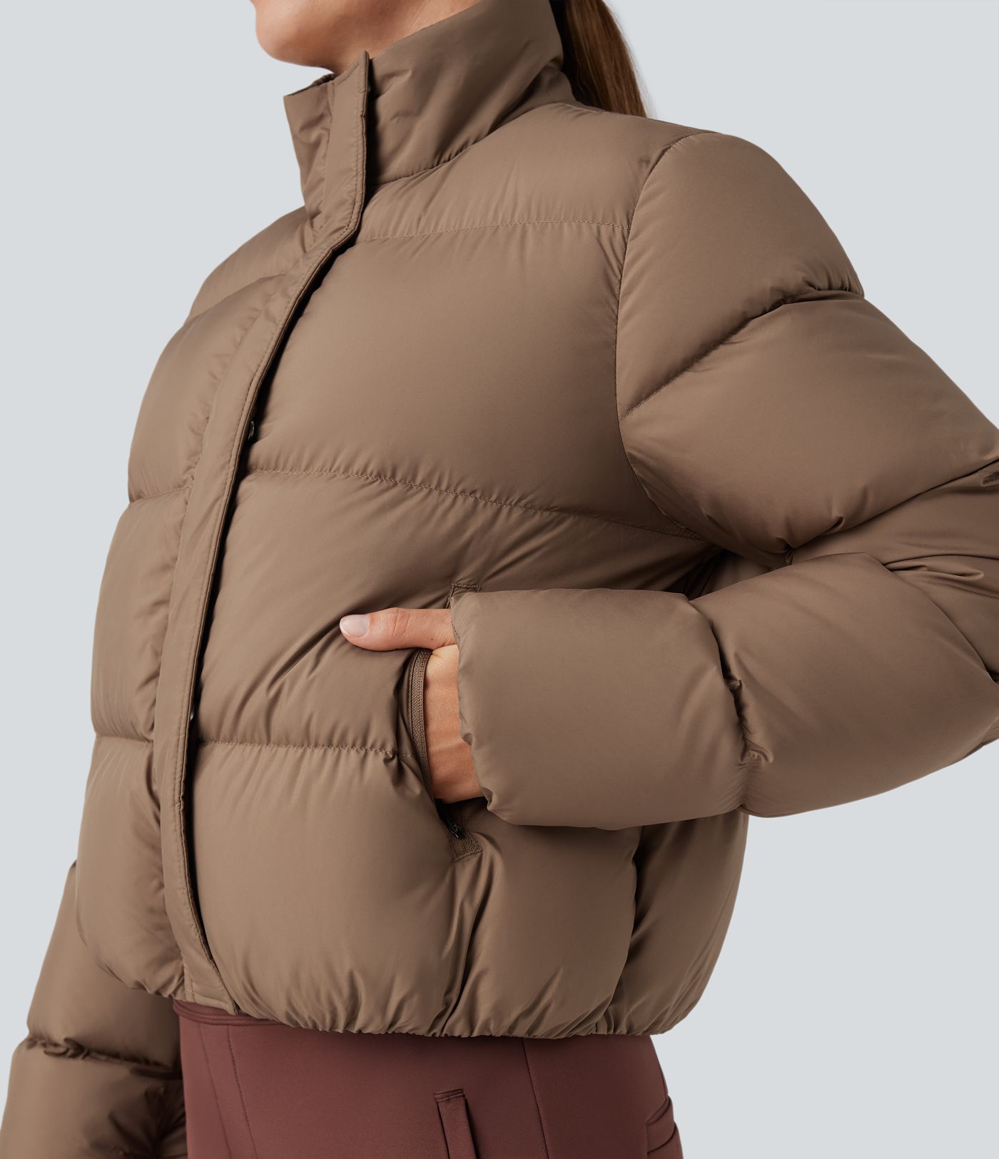 Water Repellent High Neck Long Sleevve Casual Puffer Down Jacket with Pockets