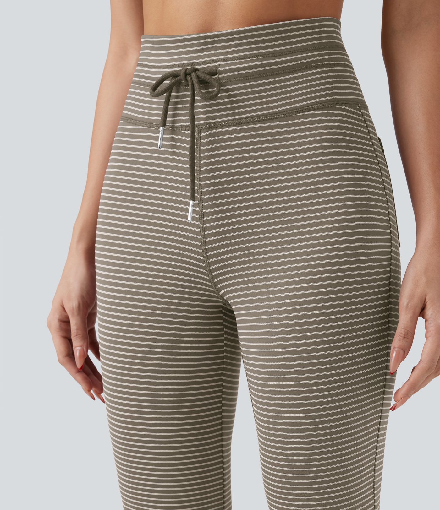 High Waisted Drawstring Stripe Flare Yoga Pants with Pockets