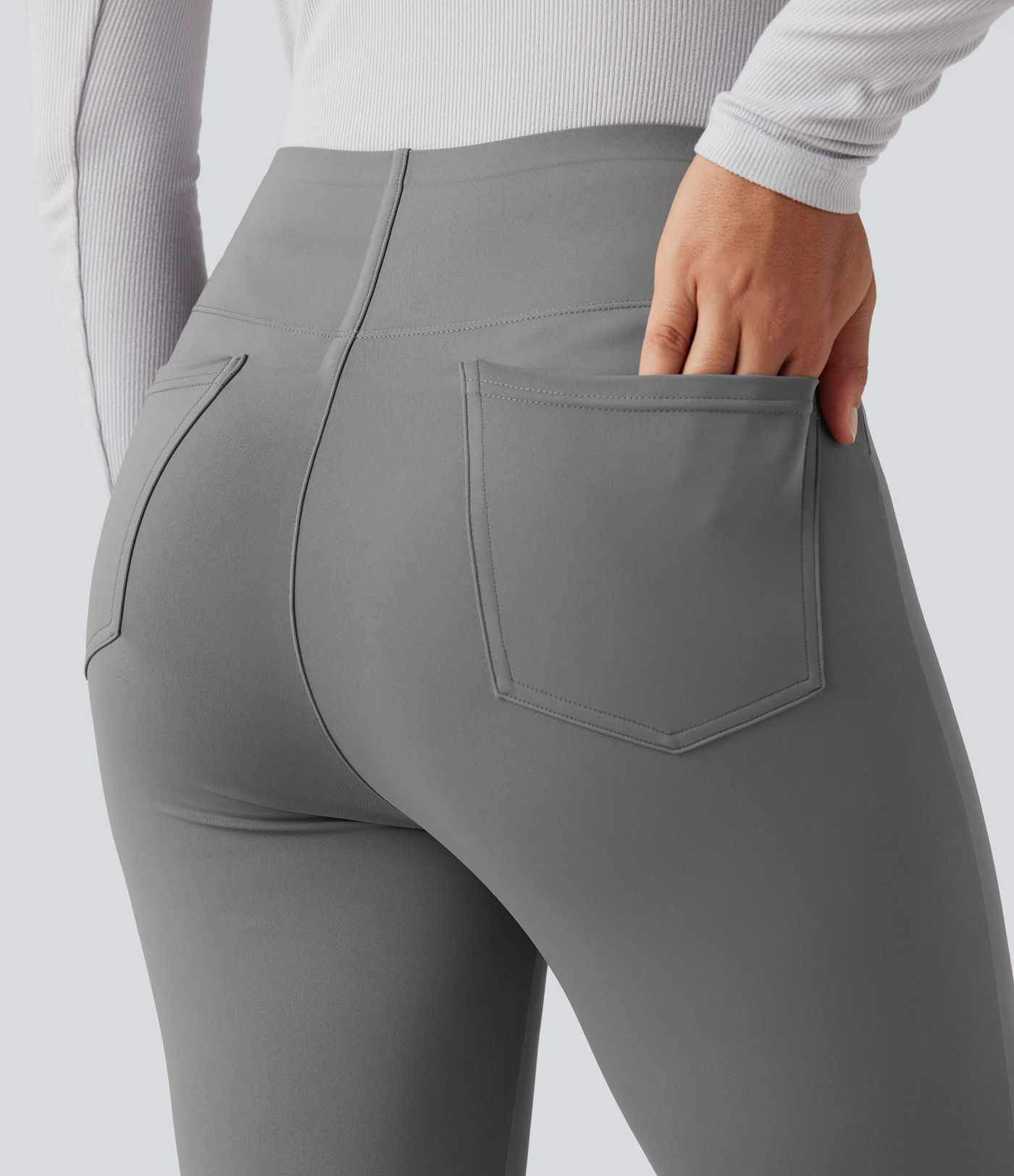 High Waisted Tummy Control Bootcut Work Pants with Pockets