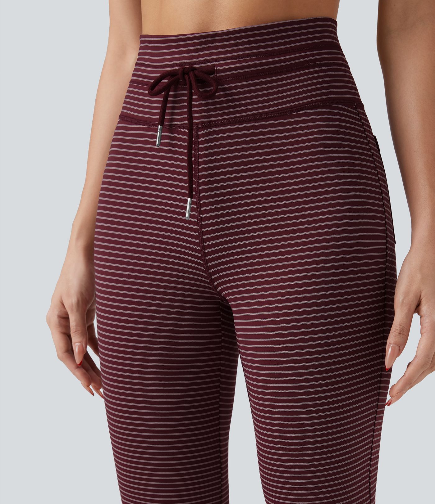 High Waisted Drawstring Stripe Flare Yoga Pants with Pockets