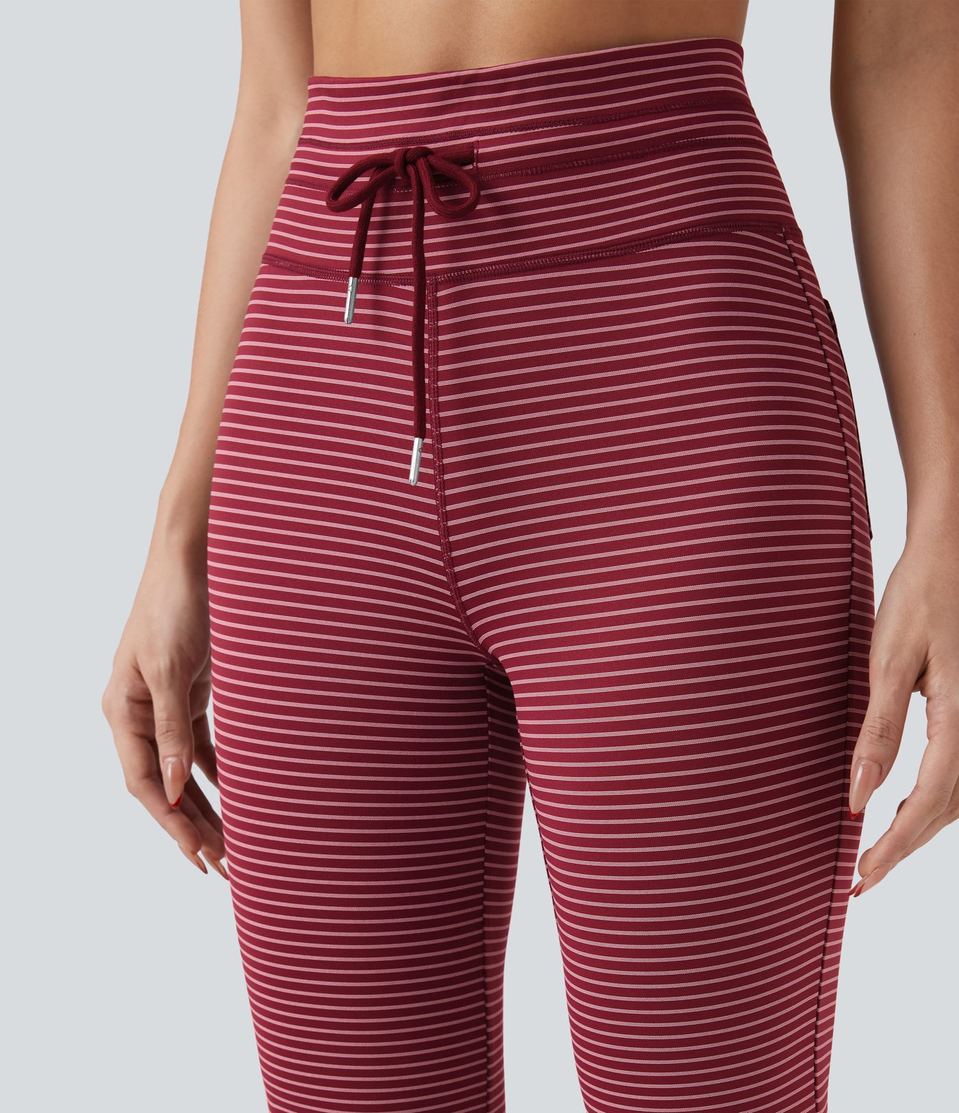 Pantalon de yoga évasé à rayures, taille haute, cordon et poches