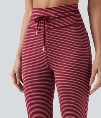 Pantalon de yoga évasé à rayures, taille haute, cordon et poches