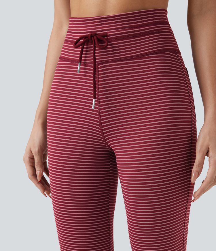 Pantalon de yoga évasé à rayures, taille haute, cordon et poches