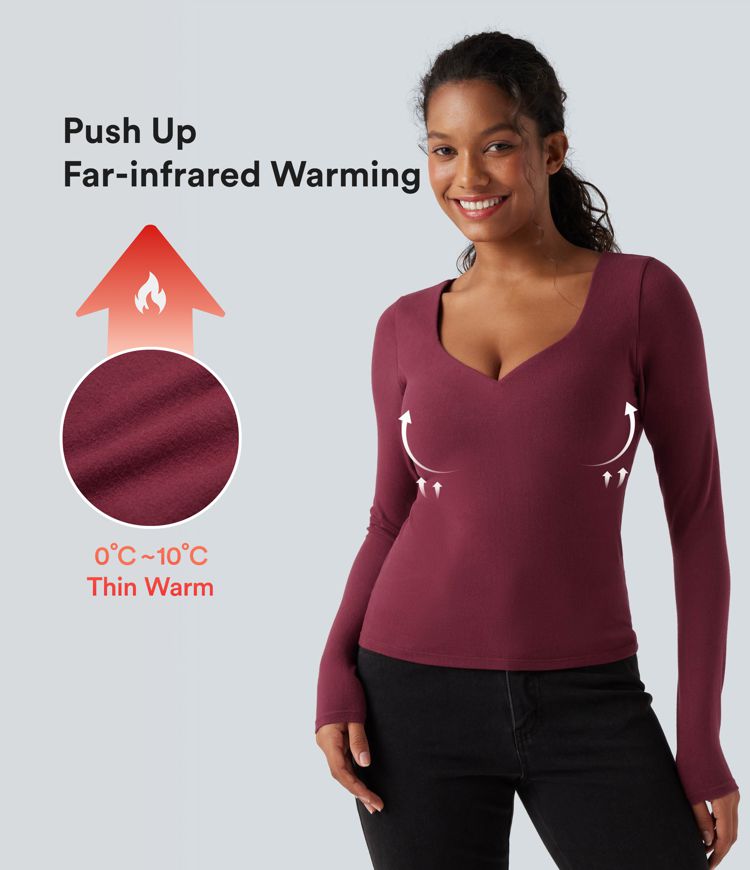 Push-Up Long Sleeve Casual Warming Top-D/DD/DDD/F Cups
