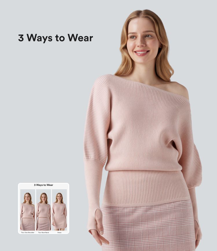 One Shoulder Long Sleeve Thumb Hole Casual Jumper