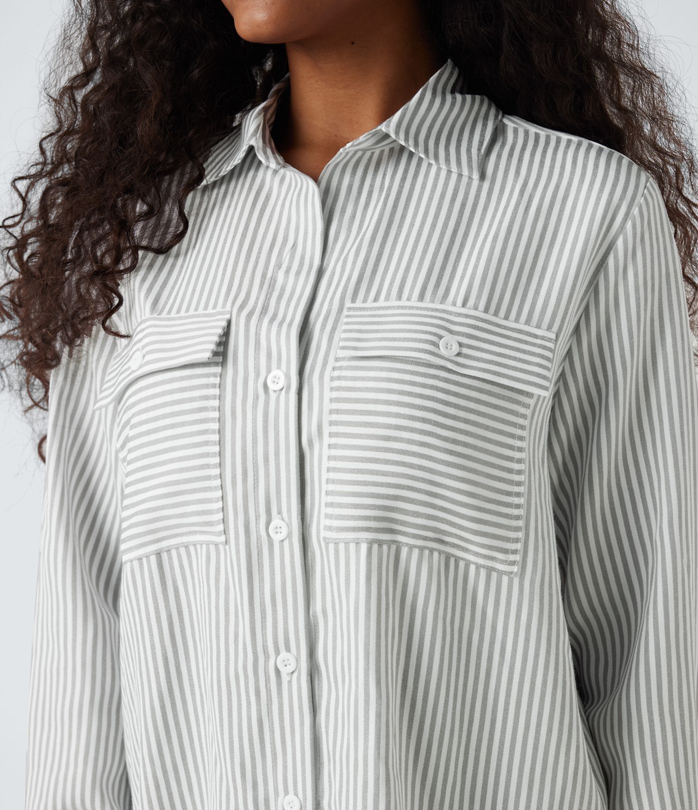 Long Sleeve Stripe Curved Hem Casual Shirt