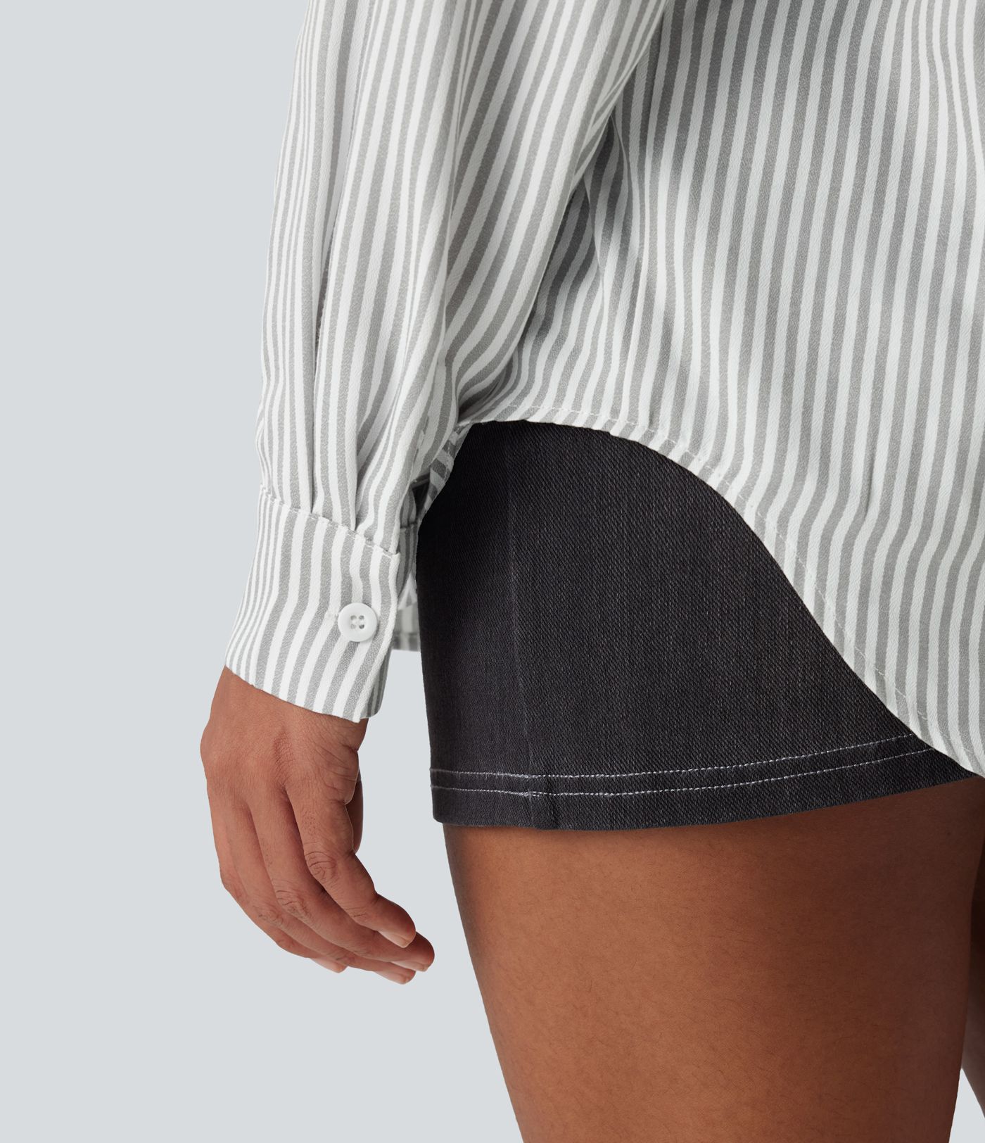 Long Sleeve Stripe Curved Hem Casual Shirt