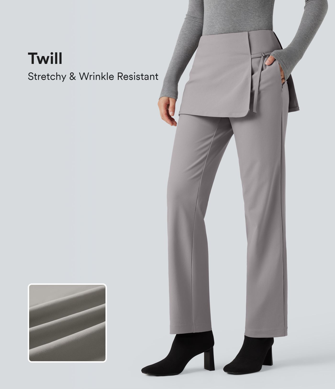 Halara Flex™ Mid Rise Straight Leg Work Skirted Trousers with Pockets