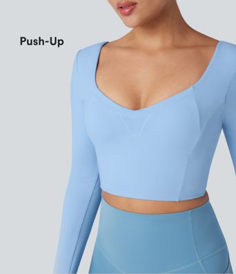 Push-Up Long Sleeve Thumb Hole Cropped Yoga Sports Top