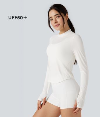 Stand Collar Long Sleeve Thumb Hole Cool Touch Hiking Sports Top-UPF50+