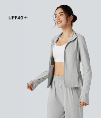 UV Protection Lightweight Breathable Stand Collar Long Sleeve Outdoor Jacket with Pockets-UPF40+