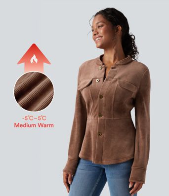 Ribbed Knit Long Sleeve Fleece Casual Jacket