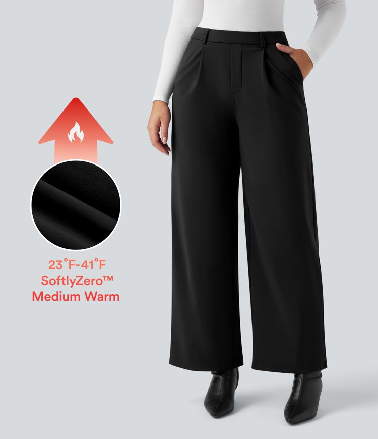 SoftlyZero™ Plush Thermal High Waisted Straight Leg Work Pants with Pockets