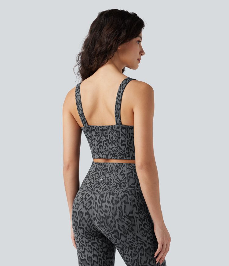 Halara UltraSculpt™ Leopard Print Low Support V Neck Push-Up Yoga Sports Bra