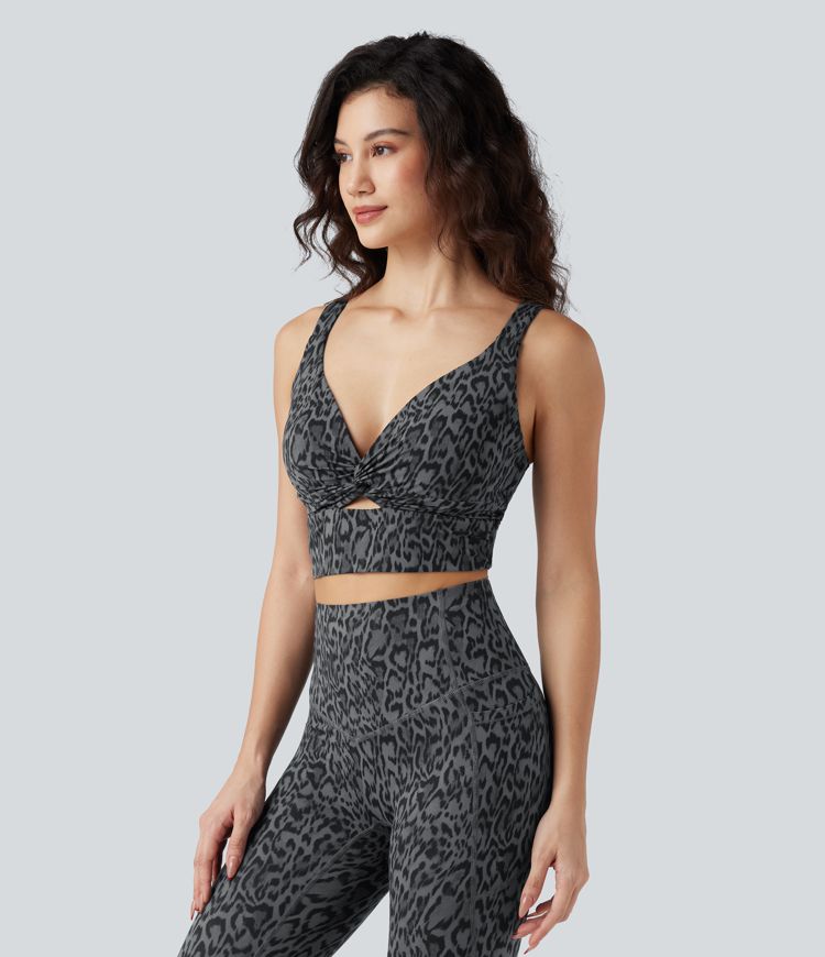 Halara UltraSculpt™ Leopard Print Low Support V Neck Push-Up Yoga Sports Bra