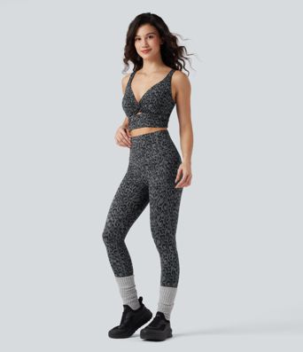 Brassière de sport yoga push-up décolleté en V maintien léger imprimé léopard Halara UltraSculpt™