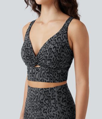 Brassière de sport yoga push-up décolleté en V maintien léger imprimé léopard Halara UltraSculpt™