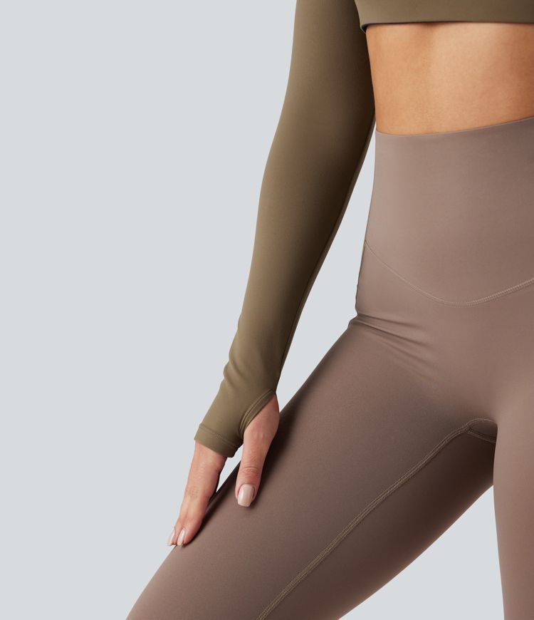 SoftlyZero™ Plush Adjustable Halter Long Sleeve Thumb Holes Cropped Yoga Sports Top