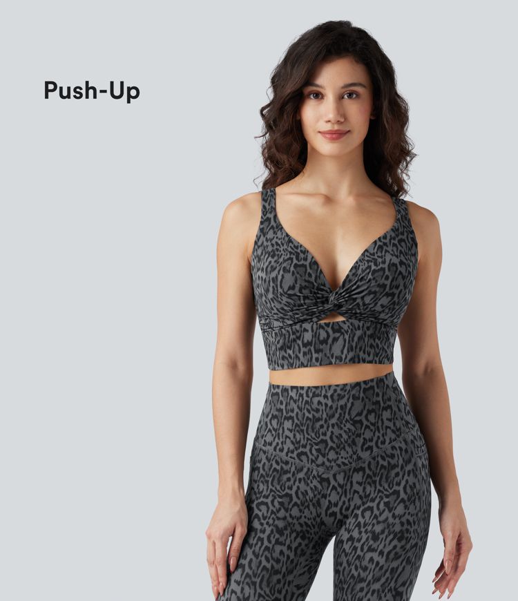 Halara UltraSculpt™ Leopard Print Low Support V Neck Push-Up Yoga Sports Bra